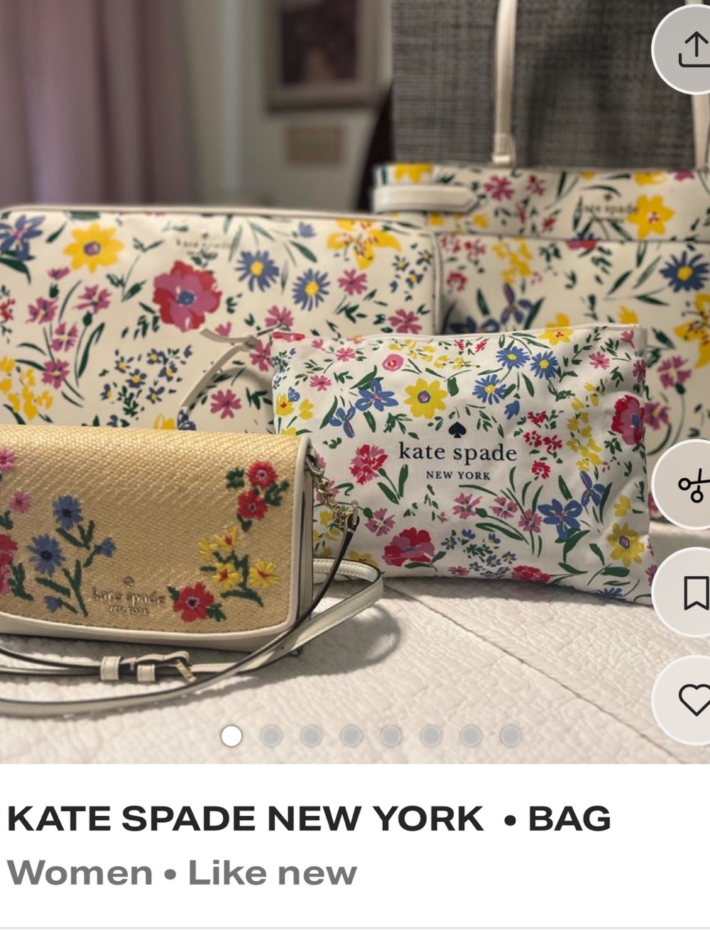 kate spade White Floral Tote and Pouch Set with Yellow, Pink, Blue Accents
